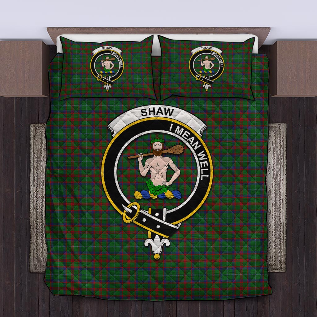 Shaw of Tordarroch Green Hunting Tartan Quilt Bed Set with Family Crest Twin - Tartan Vibes Clothing