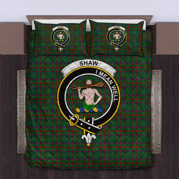 Shaw of Tordarroch Green Hunting Tartan Quilt Bed Set with Family Crest