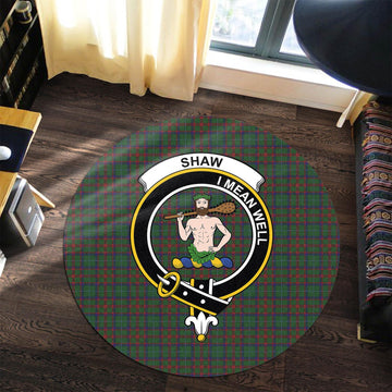 Shaw of Tordarroch Green Hunting Tartan Round Rug with Family Crest