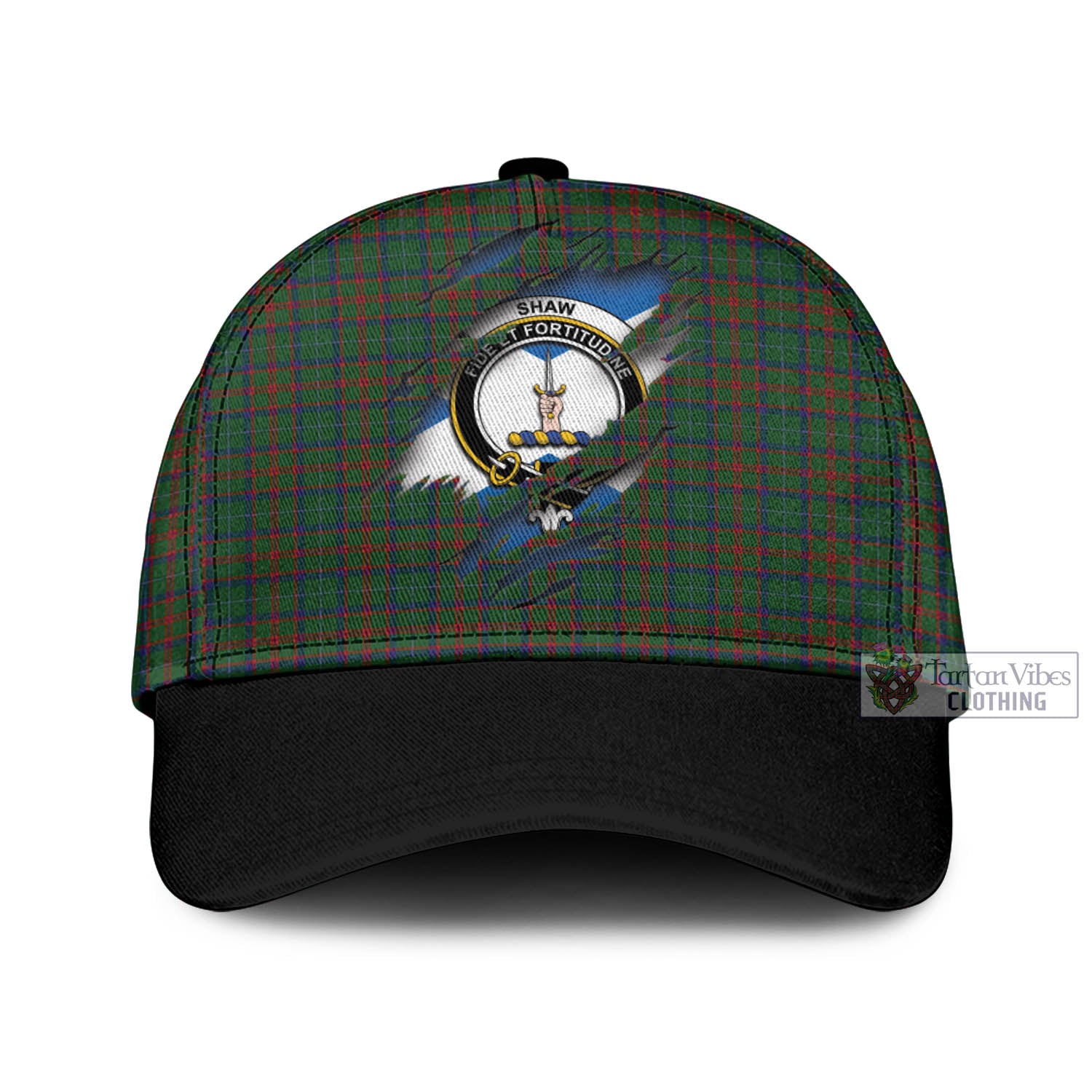 Tartan Vibes Clothing Shaw of Tordarroch Green Hunting Tartan Classic Cap with Family Crest In Me Style