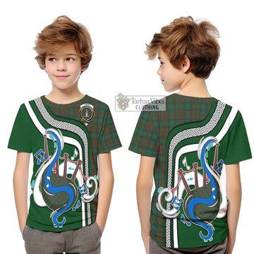 Shaw of Tordarroch Green Hunting Tartan Kid T-Shirt with Epic Bagpipe Style