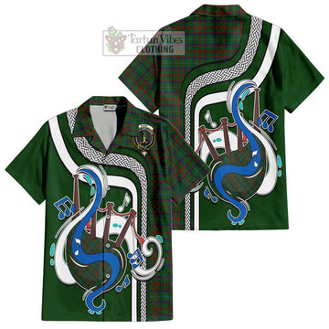 Shaw of Tordarroch Green Hunting Tartan Short Sleeve Button Shirt with Epic Bagpipe Style