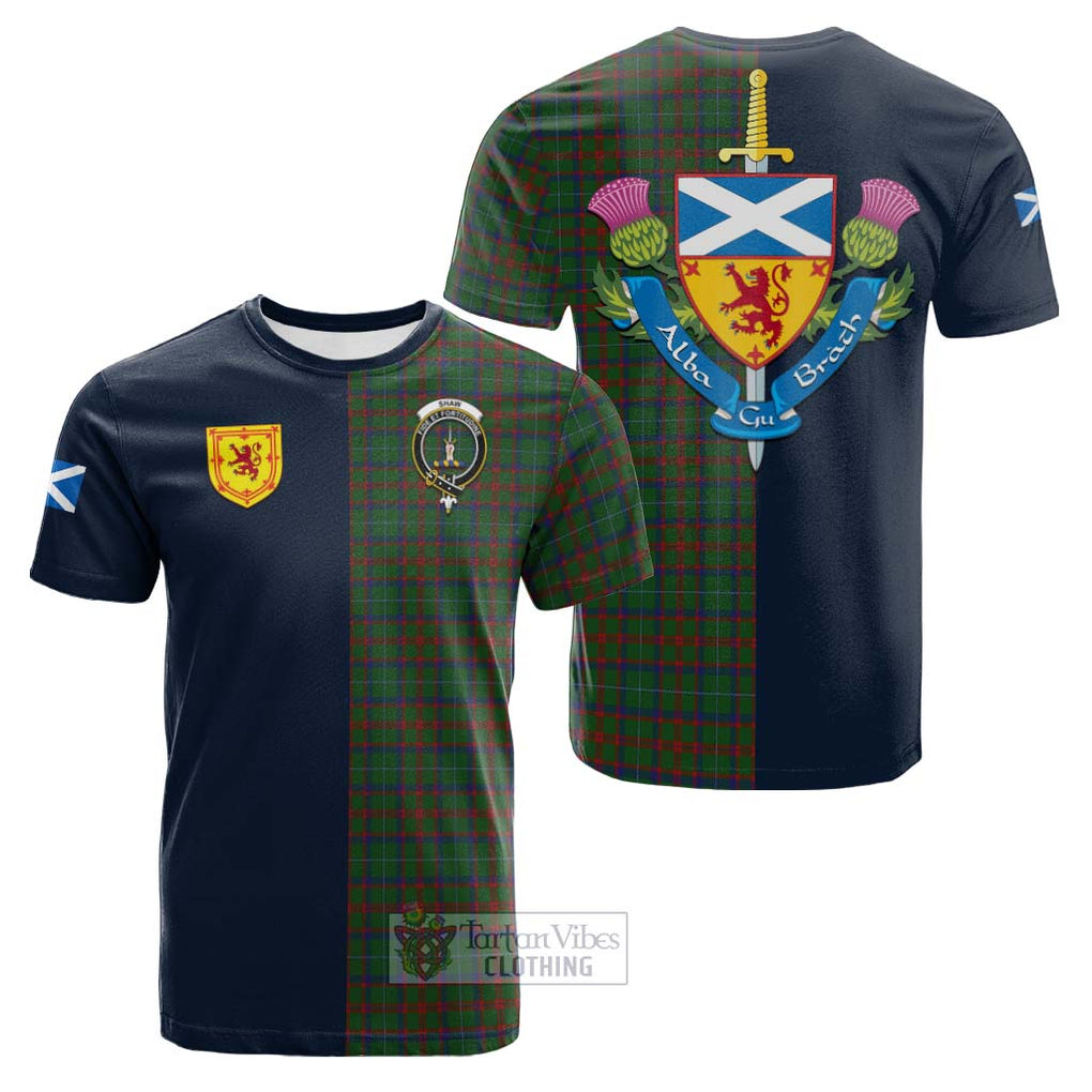 Tartan Vibes Clothing Shaw of Tordarroch Green Hunting Tartan Cotton T-shirt with Scottish Lion Royal Arm Half Style