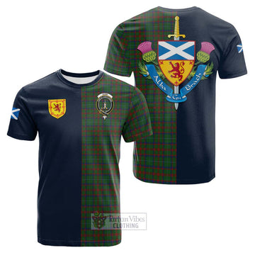 Shaw of Tordarroch Green Hunting Tartan Cotton T-shirt Alba with Scottish Lion Royal Arm Half Style