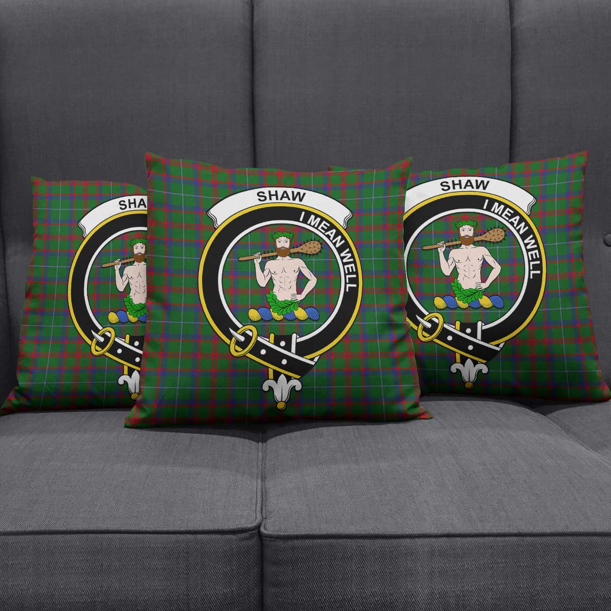 Shaw of Tordarroch Green Hunting Tartan Pillow Cover with Family Crest Square Pillow Cover - Tartanvibesclothing