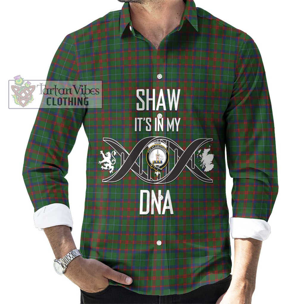 Shaw of Tordarroch Green Hunting Tartan Long Sleeve Button Shirt with Family Crest DNA In Me Style Men's Shirt S - Tartanvibesclothing Shop