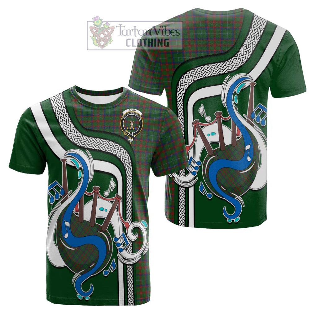 Tartan Vibes Clothing Shaw of Tordarroch Green Hunting Tartan Cotton T-shirt with Epic Bagpipe Style