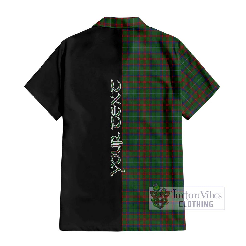 Shaw of Tordarroch Green Hunting Tartan Short Sleeve Button Shirt with Family Crest and Half Of Me Style - Tartanvibesclothing Shop