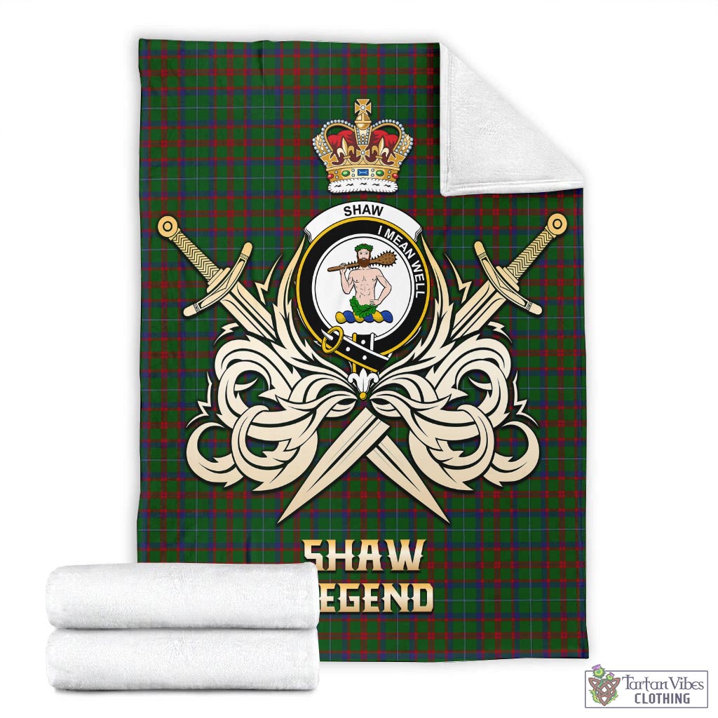 Tartan Vibes Clothing Shaw of Tordarroch Green Hunting Tartan Blanket with Clan Crest and the Golden Sword of Courageous Legacy