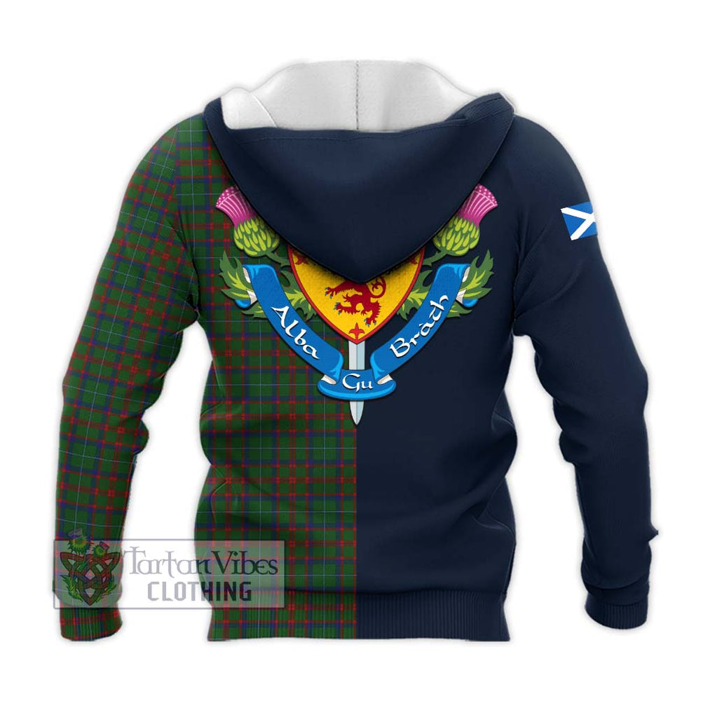 Tartan Vibes Clothing Shaw of Tordarroch Green Hunting Tartan Knitted Hoodie with Scottish Lion Royal Arm Half Style