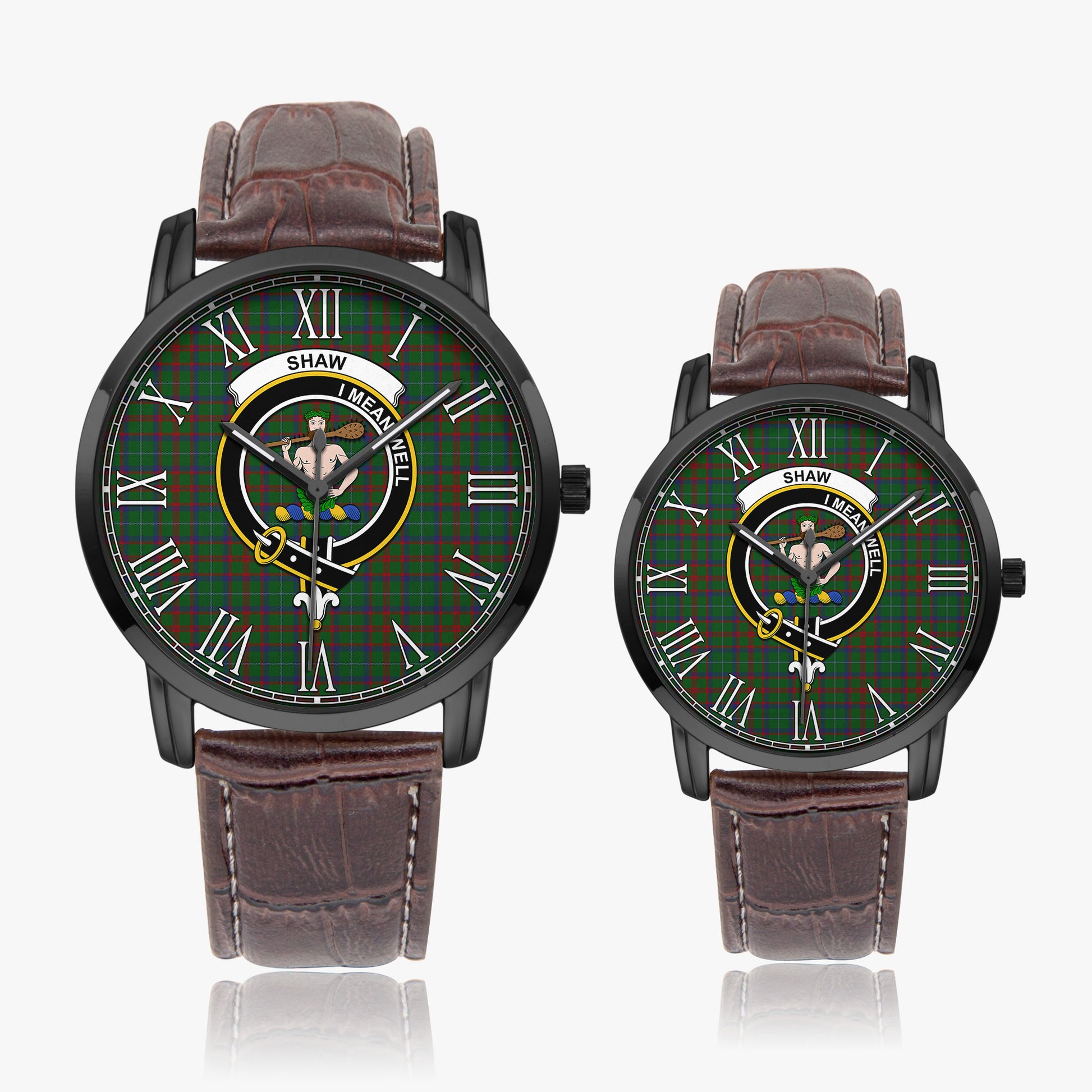 Shaw of Tordarroch Green Hunting Tartan Family Crest Leather Strap Quartz Watch - Tartanvibesclothing