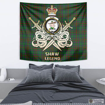 Shaw of Tordarroch Green Hunting Tartan Tapestry with Clan Crest and the Golden Sword of Courageous Legacy