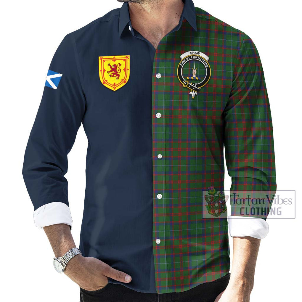 Tartan Vibes Clothing Shaw of Tordarroch Green Hunting Tartan Long Sleeve Button Shirt with Scottish Lion Royal Arm Half Style