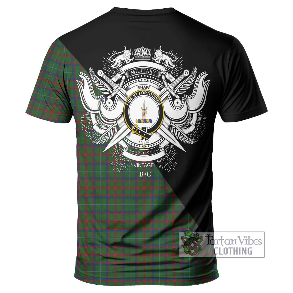 Shaw of Tordarroch Green Hunting Tartan T-Shirt with Family Crest and Military Logo Style - Tartanvibesclothing Shop