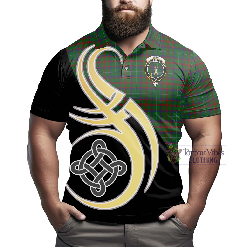 Tartan Vibes Clothing Shaw of Tordarroch Green Hunting Tartan Polo Shirt with Family Crest and Celtic Symbol Style