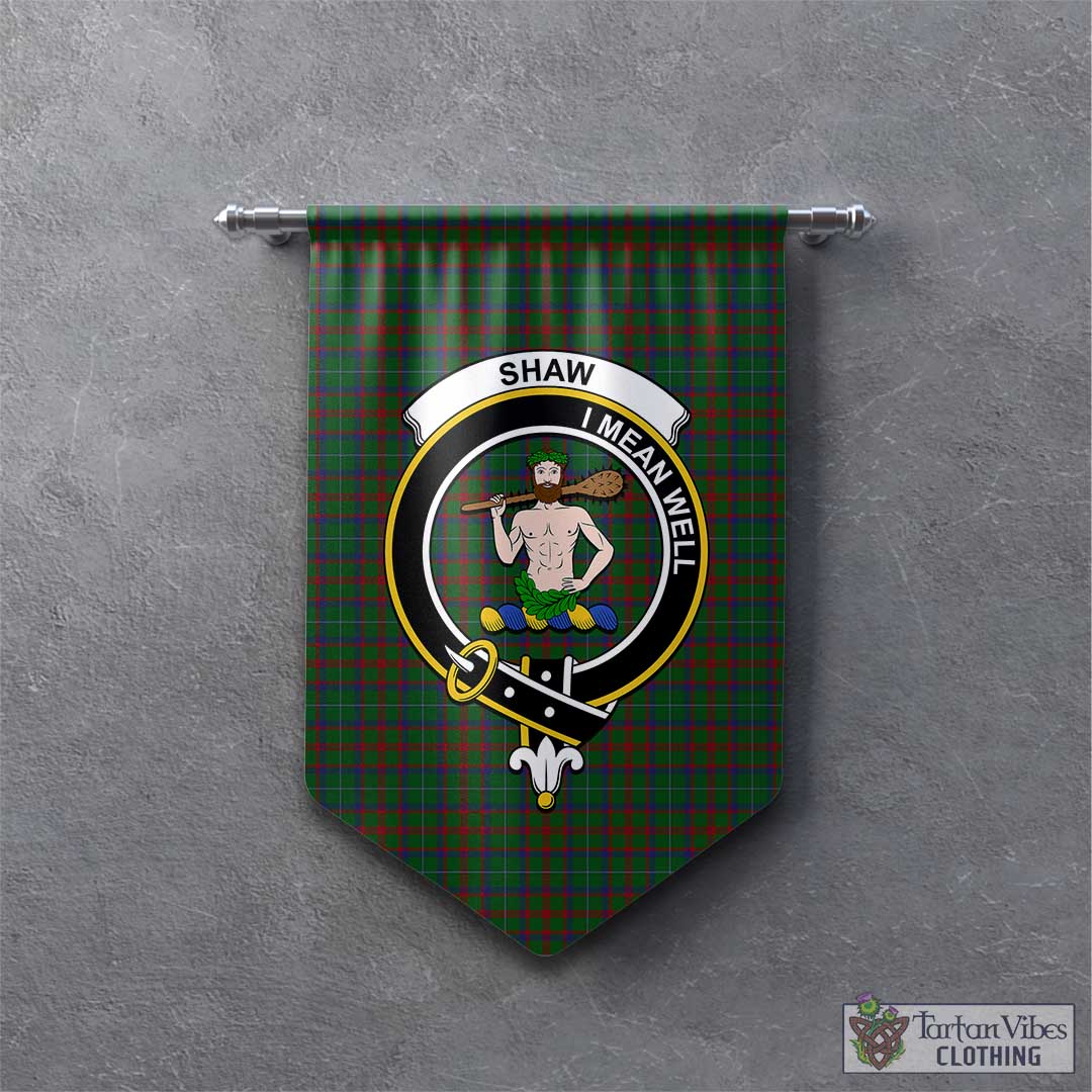 Tartan Vibes Clothing Shaw of Tordarroch Green Hunting Tartan Gonfalon, Tartan Banner with Family Crest