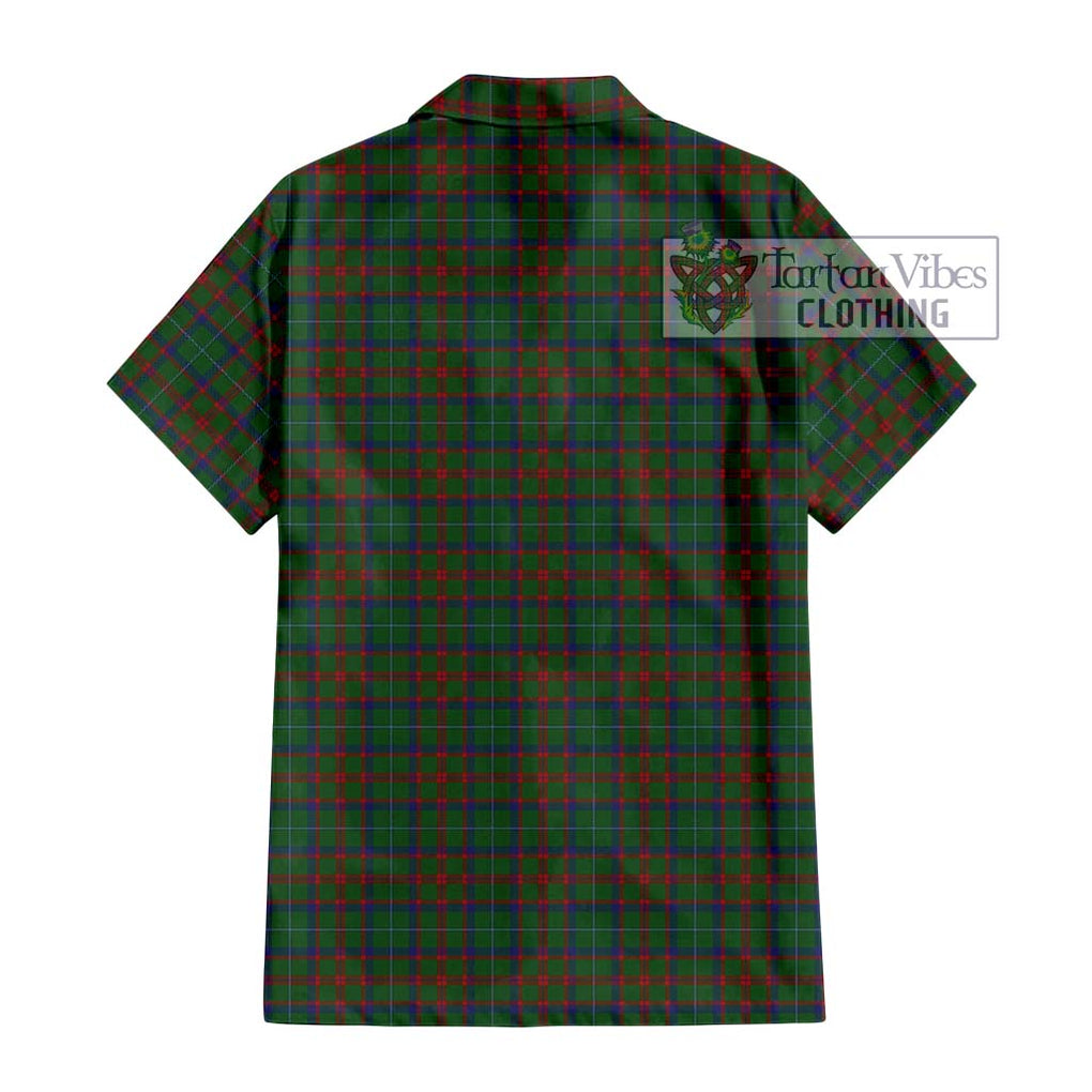 Shaw of Tordarroch Green Hunting Tartan Short Sleeve Button Shirt with Family Crest DNA In Me Style - Tartanvibesclothing Shop