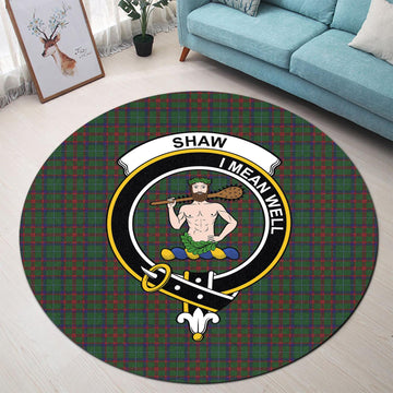 Shaw of Tordarroch Green Hunting Tartan Round Rug with Family Crest