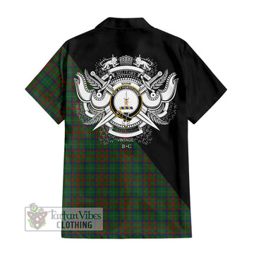 Shaw of Tordarroch Green Hunting Tartan Short Sleeve Button Shirt with Family Crest and Military Logo Style