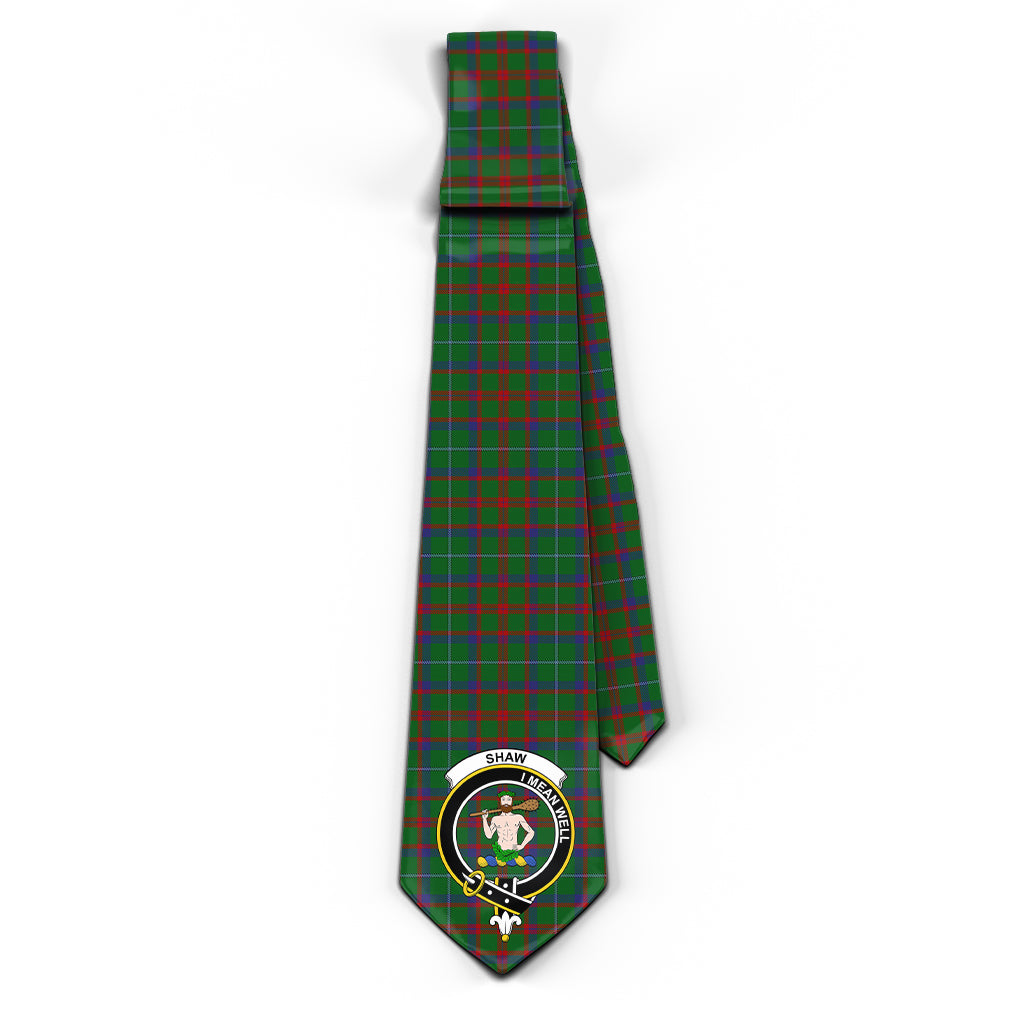 Shaw of Tordarroch Green Hunting Tartan Classic Necktie with Family Crest - Tartan Vibes Clothing