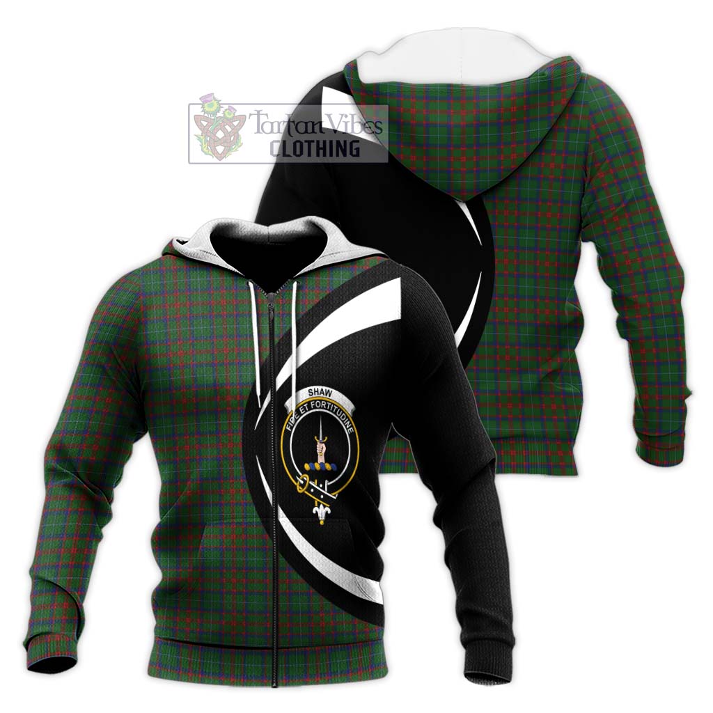 Shaw of Tordarroch Green Hunting Tartan Knitted Hoodie with Family Crest Circle Style Unisex Knitted Zip Hoodie - Tartan Vibes Clothing