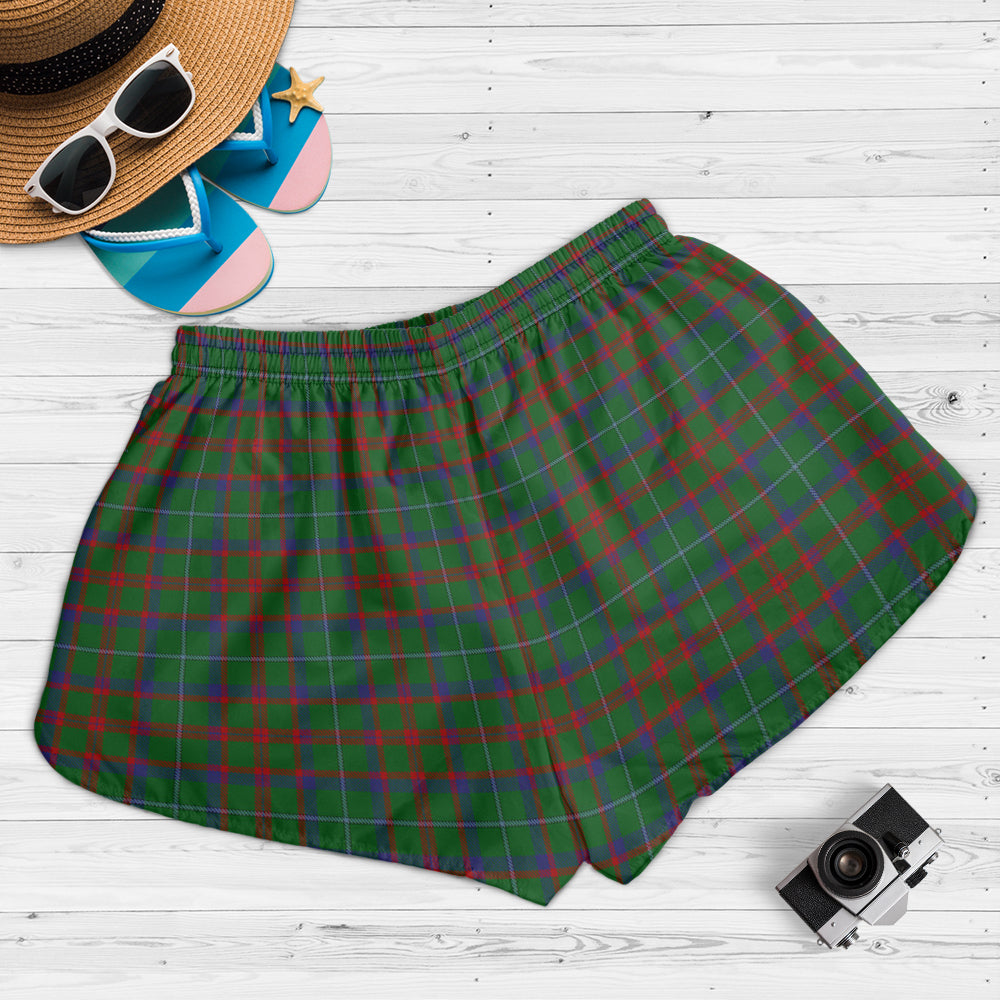 shaw-of-tordarroch-green-hunting-tartan-womens-shorts-with-family-crest