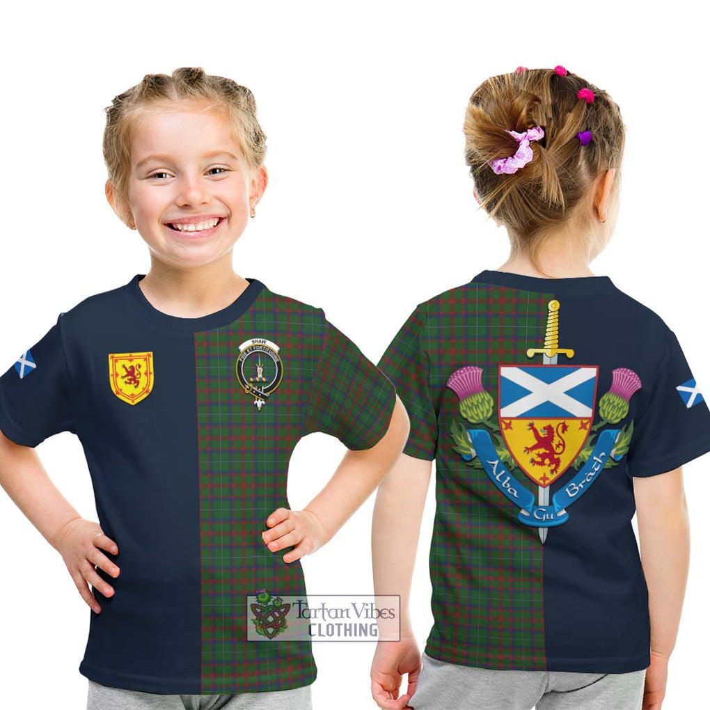 Tartan Vibes Clothing Shaw of Tordarroch Green Hunting Tartan Kid T-Shirt with Scottish Lion Royal Arm Half Style