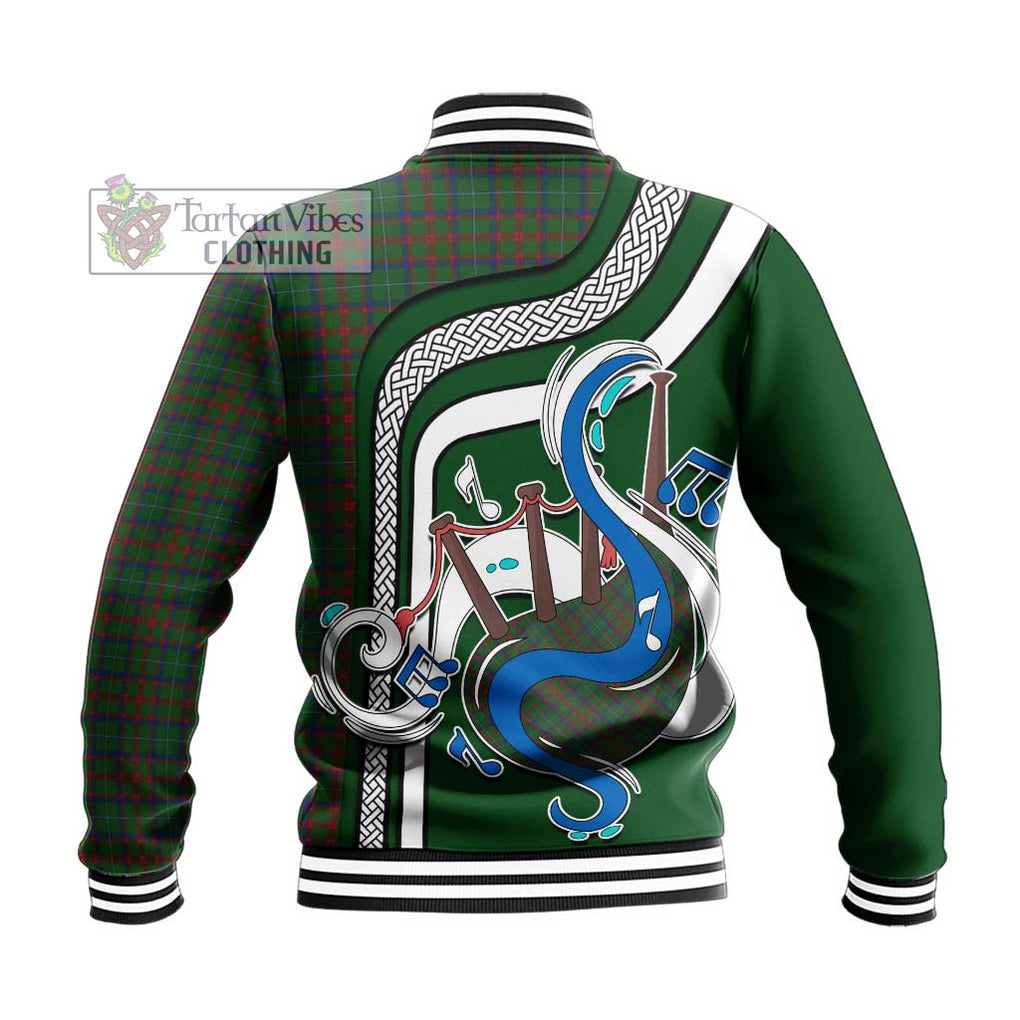 Tartan Vibes Clothing Shaw of Tordarroch Green Hunting Tartan Baseball Jacket with Epic Bagpipe Style