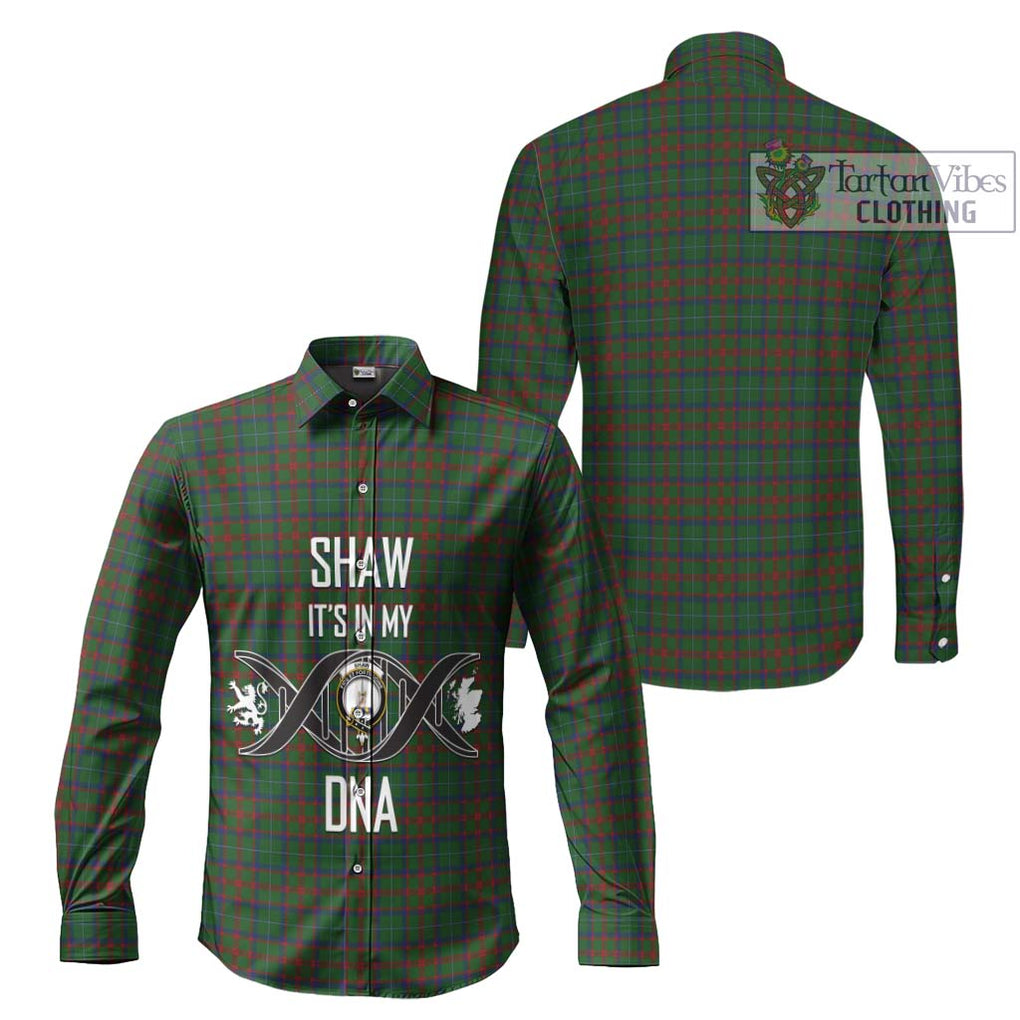 Shaw of Tordarroch Green Hunting Tartan Long Sleeve Button Shirt with Family Crest DNA In Me Style Men's Shirt - Tartanvibesclothing Shop