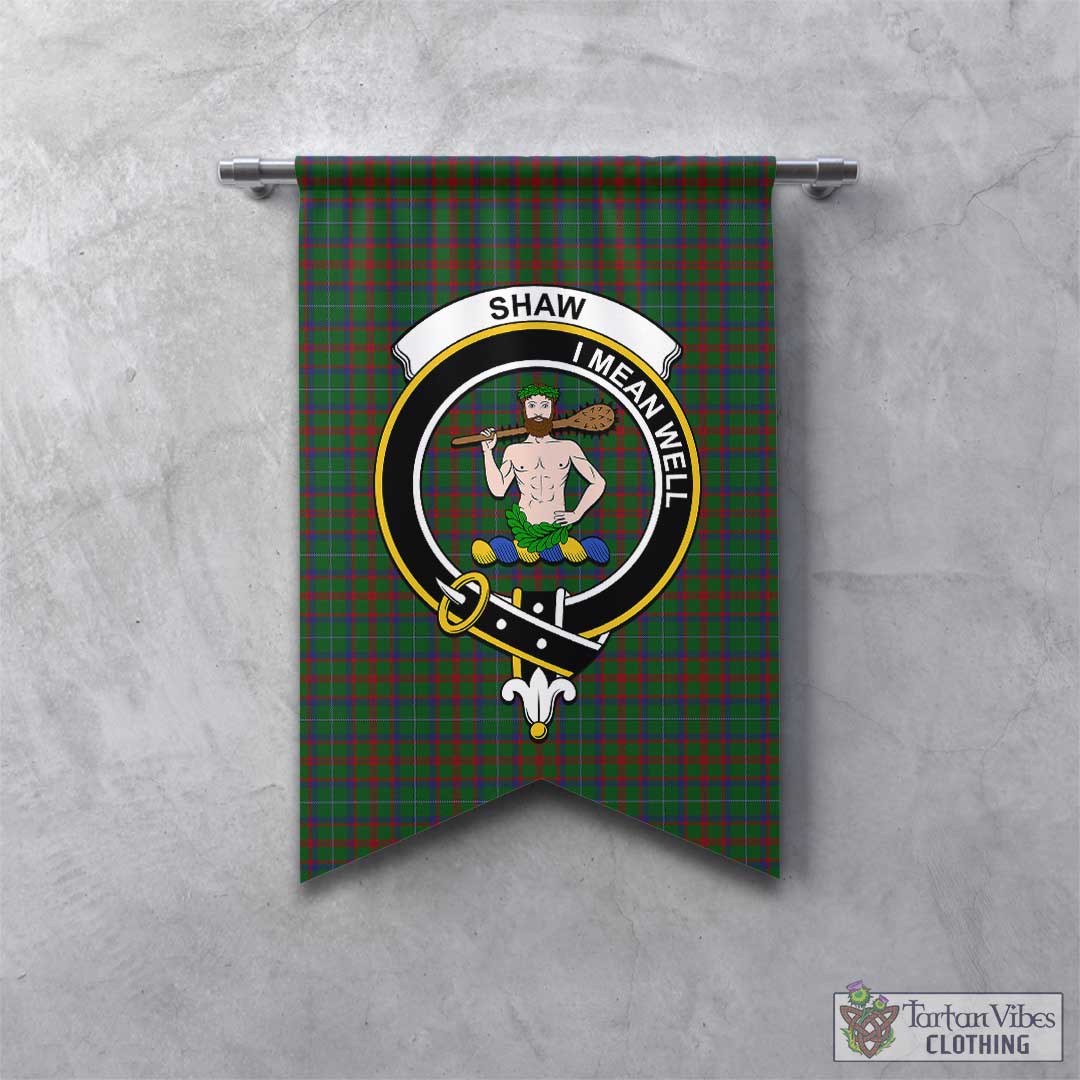 Tartan Vibes Clothing Shaw of Tordarroch Green Hunting Tartan Gonfalon, Tartan Banner with Family Crest