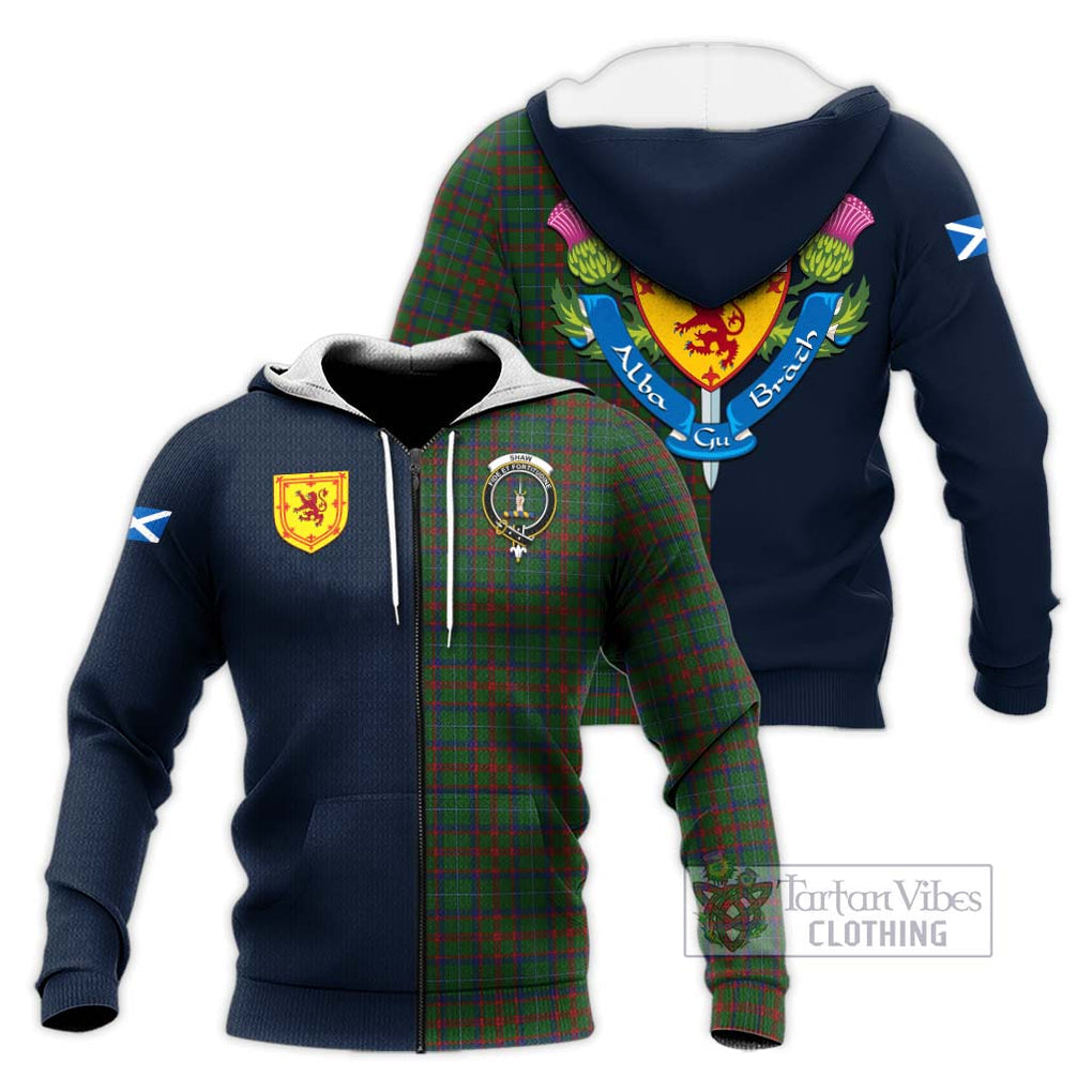 Tartan Vibes Clothing Shaw of Tordarroch Green Hunting Tartan Knitted Hoodie with Scottish Lion Royal Arm Half Style