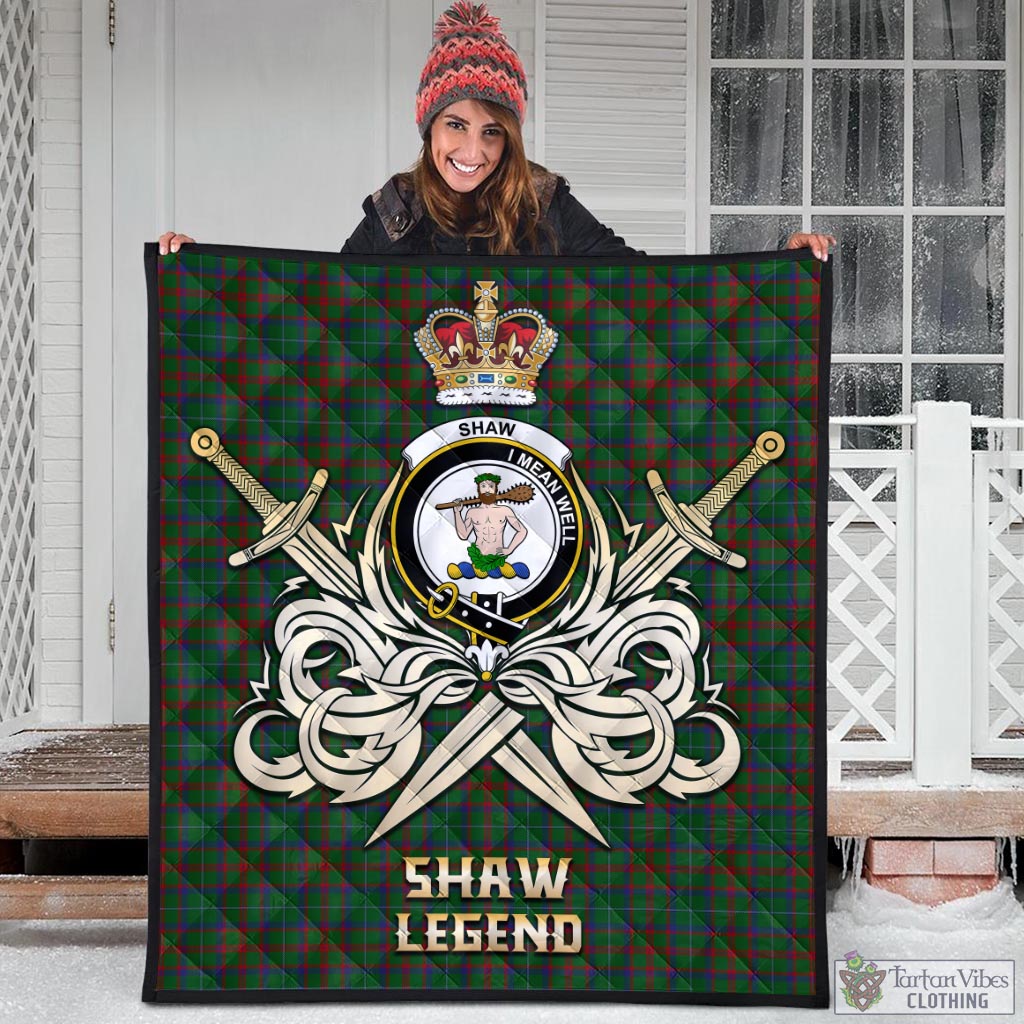 Tartan Vibes Clothing Shaw of Tordarroch Green Hunting Tartan Quilt with Clan Crest and the Golden Sword of Courageous Legacy