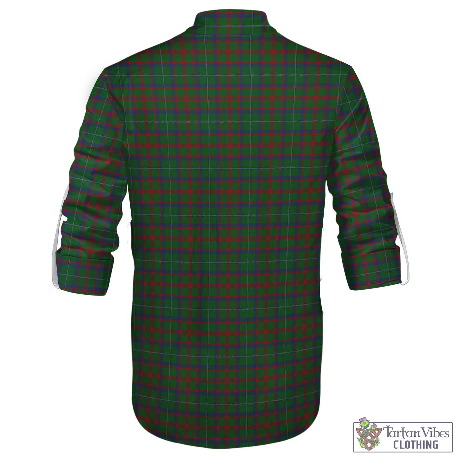 Tartan Vibes Clothing Shaw of Tordarroch Green Hunting Tartan Men's Scottish Traditional Jacobite Ghillie Kilt Shirt with Family Crest