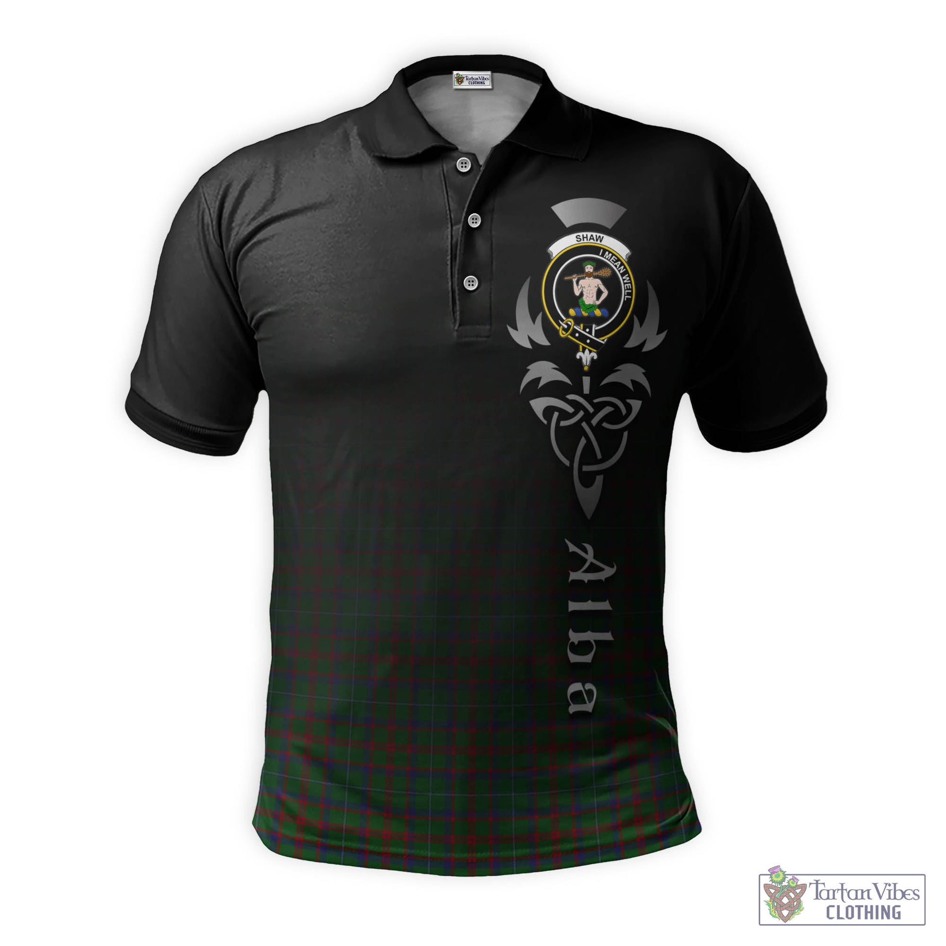 Tartan Vibes Clothing Shaw of Tordarroch Green Hunting Tartan Polo Shirt Featuring Alba Gu Brath Family Crest Celtic Inspired