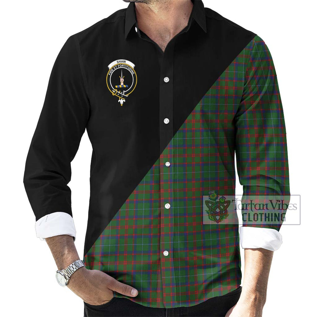 Shaw of Tordarroch Green Hunting Tartan Long Sleeve Button Shirt with Family Crest and Military Logo Style - Tartanvibesclothing Shop