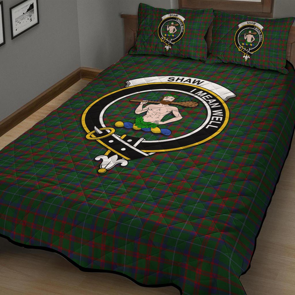 Shaw of Tordarroch Green Hunting Tartan Quilt Bed Set with Family Crest - Tartan Vibes Clothing