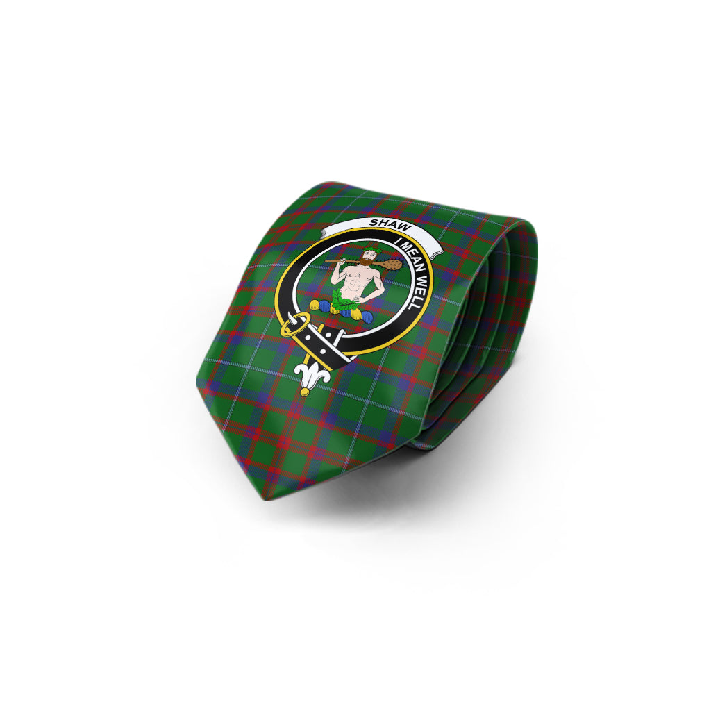 Shaw of Tordarroch Green Hunting Tartan Classic Necktie with Family Crest - Tartan Vibes Clothing