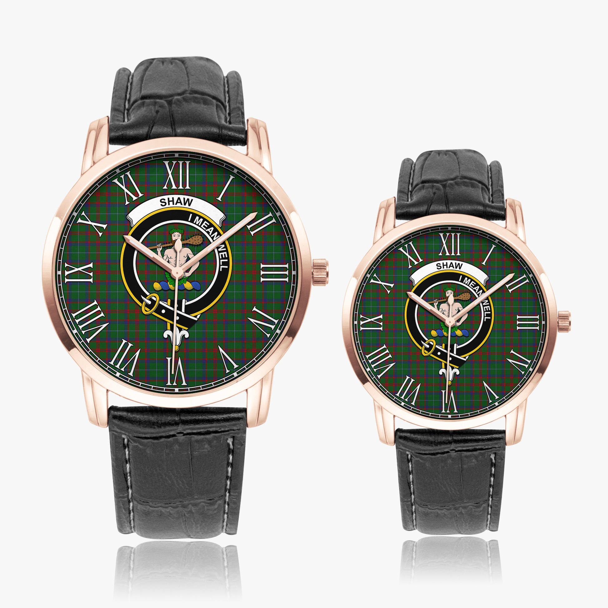 Shaw of Tordarroch Green Hunting Tartan Family Crest Leather Strap Quartz Watch - Tartanvibesclothing