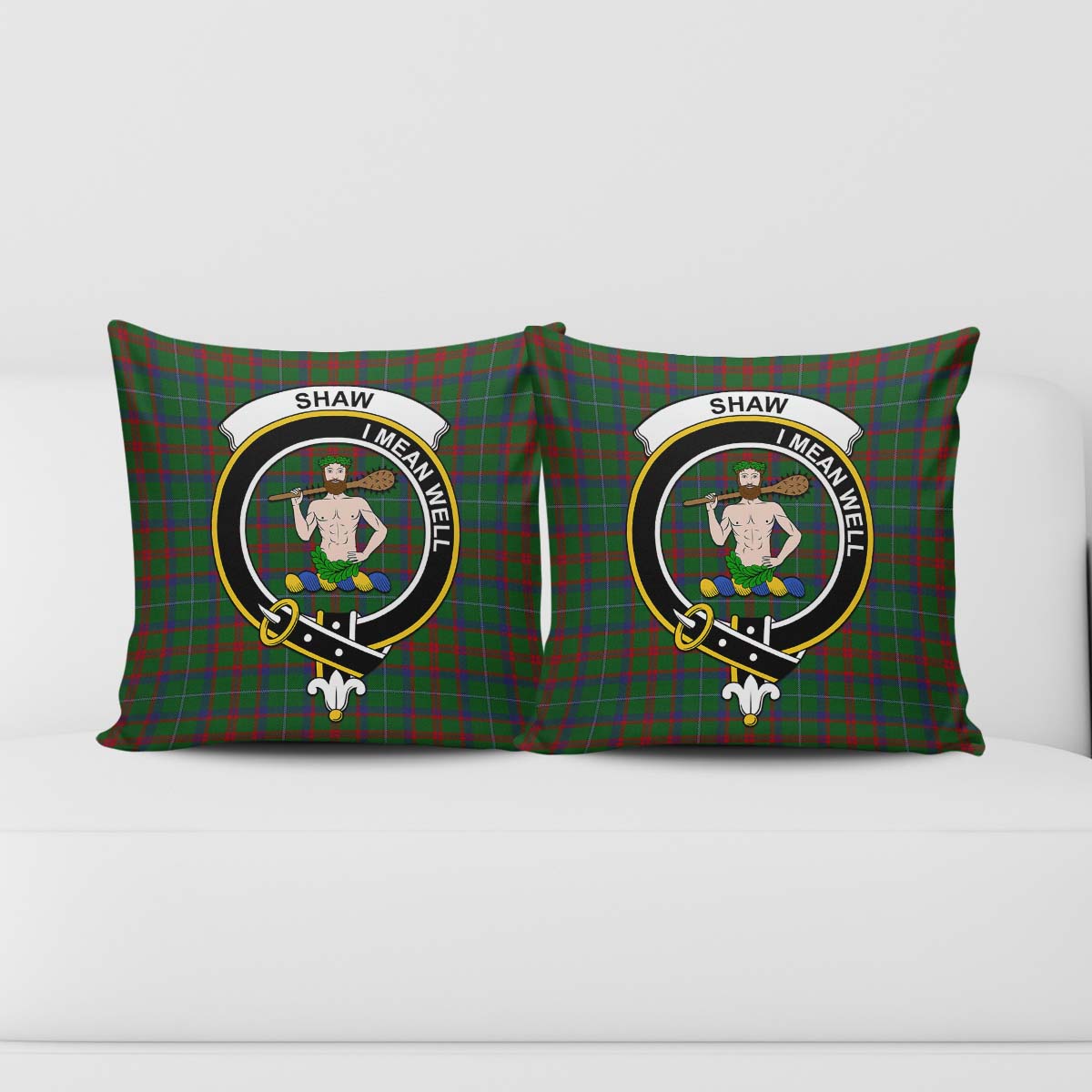 Shaw of Tordarroch Green Hunting Tartan Pillow Cover with Family Crest - Tartanvibesclothing