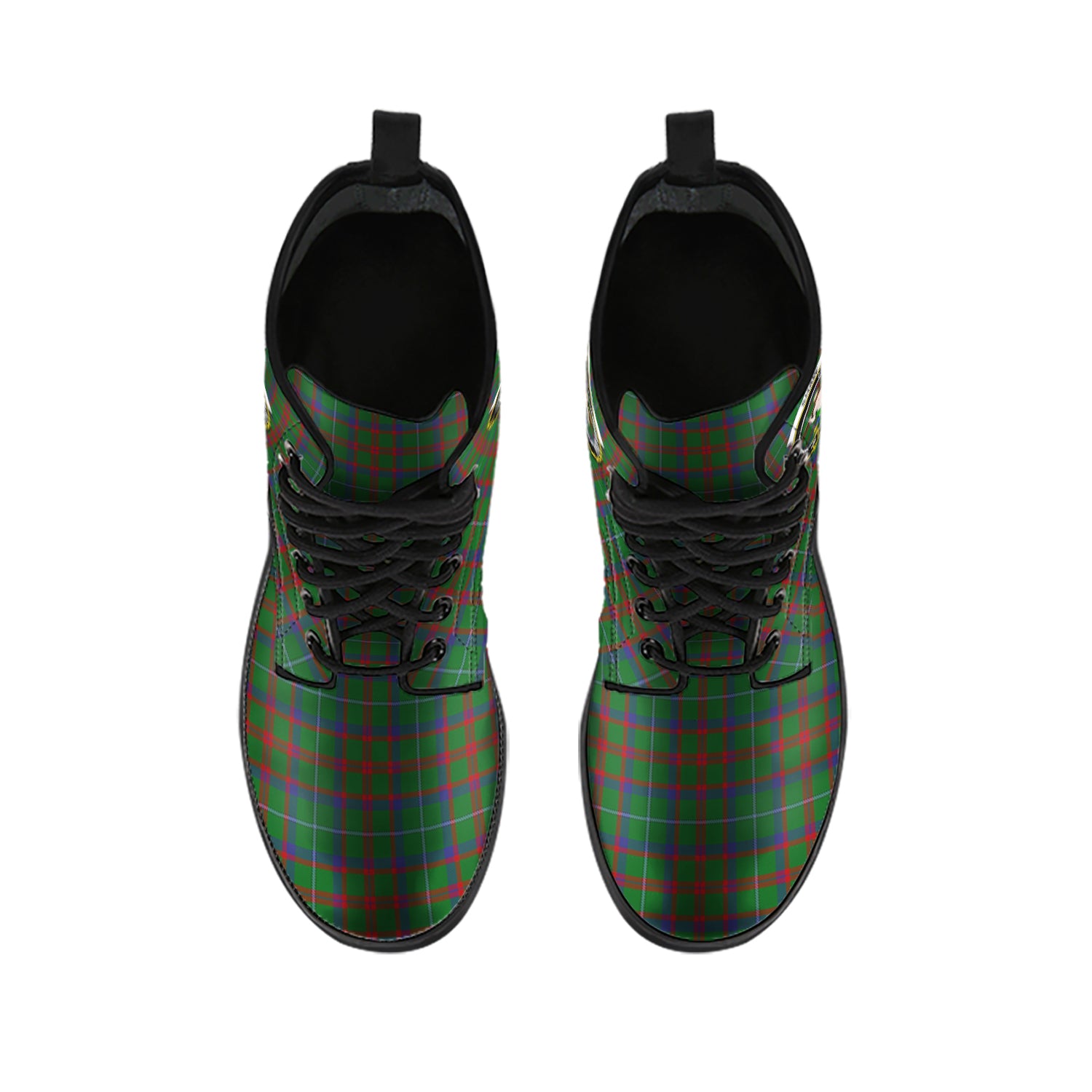 shaw-of-tordarroch-green-hunting-tartan-leather-boots-with-family-crest