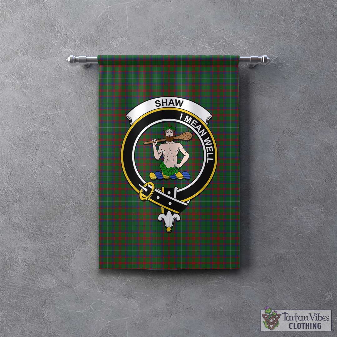 Tartan Vibes Clothing Shaw of Tordarroch Green Hunting Tartan Gonfalon, Tartan Banner with Family Crest