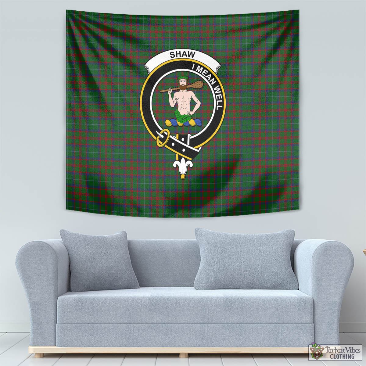 Tartan Vibes Clothing Shaw of Tordarroch Green Hunting Tartan Tapestry Wall Hanging and Home Decor for Room with Family Crest