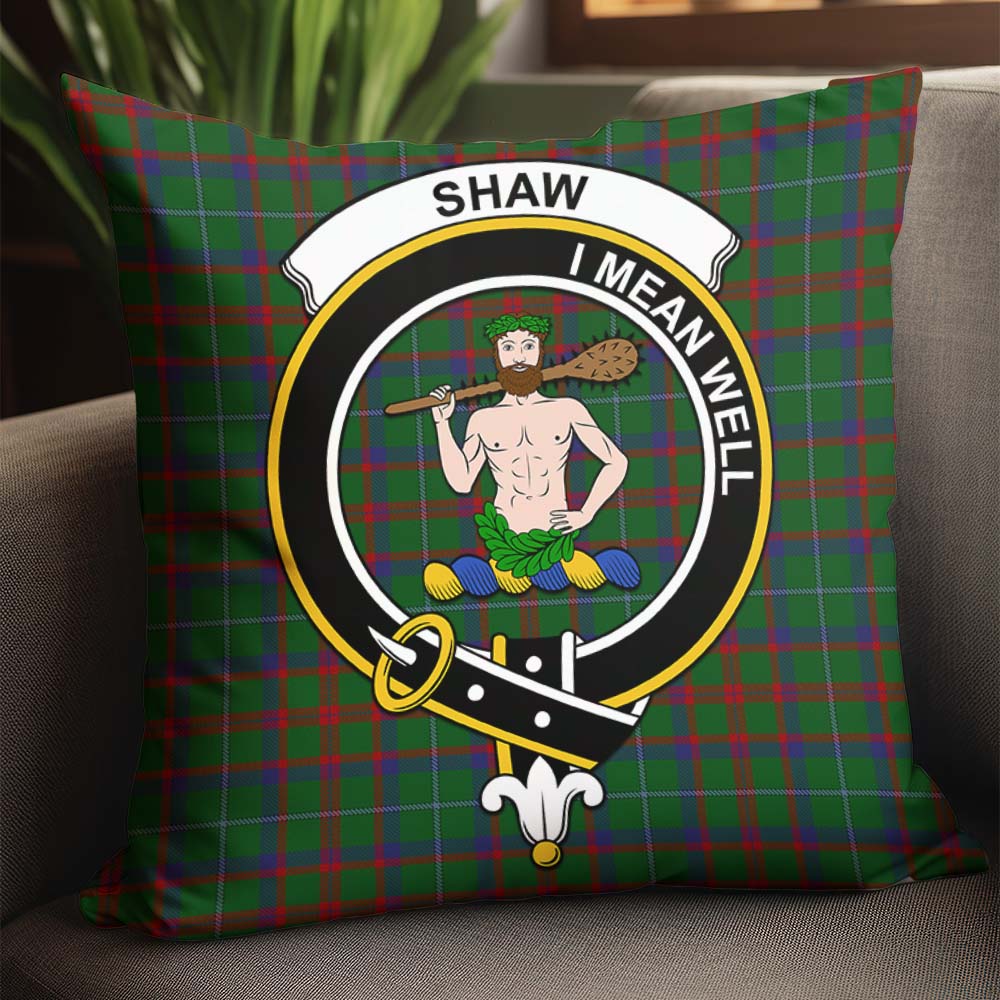 Shaw of Tordarroch Green Hunting Tartan Pillow Cover with Family Crest - Tartanvibesclothing