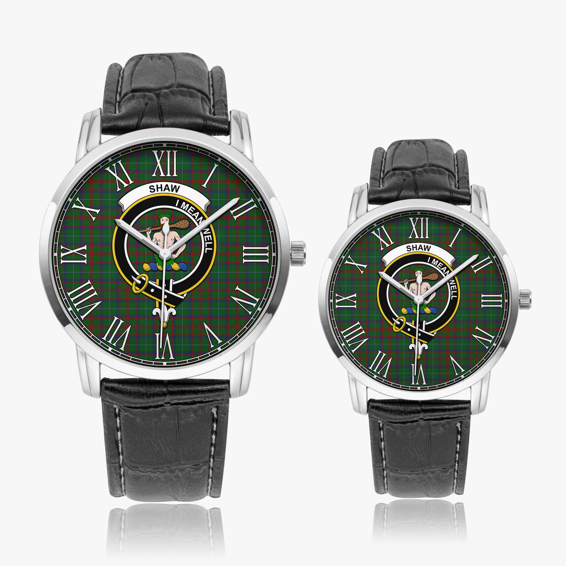 Shaw of Tordarroch Green Hunting Tartan Family Crest Leather Strap Quartz Watch - Tartanvibesclothing