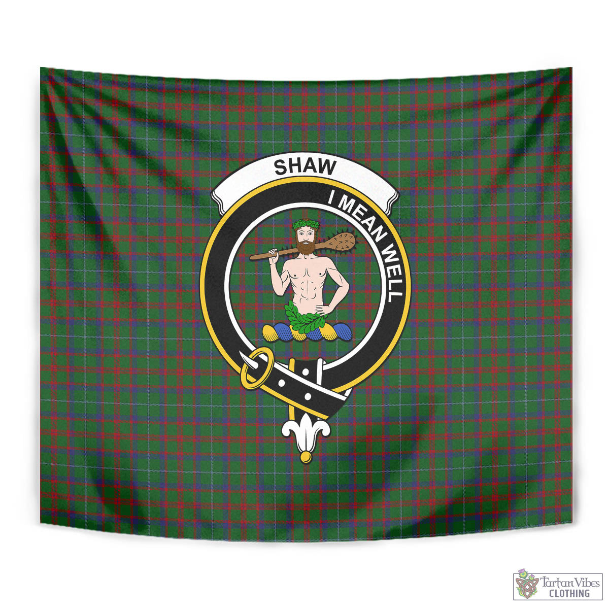 Tartan Vibes Clothing Shaw of Tordarroch Green Hunting Tartan Tapestry Wall Hanging and Home Decor for Room with Family Crest