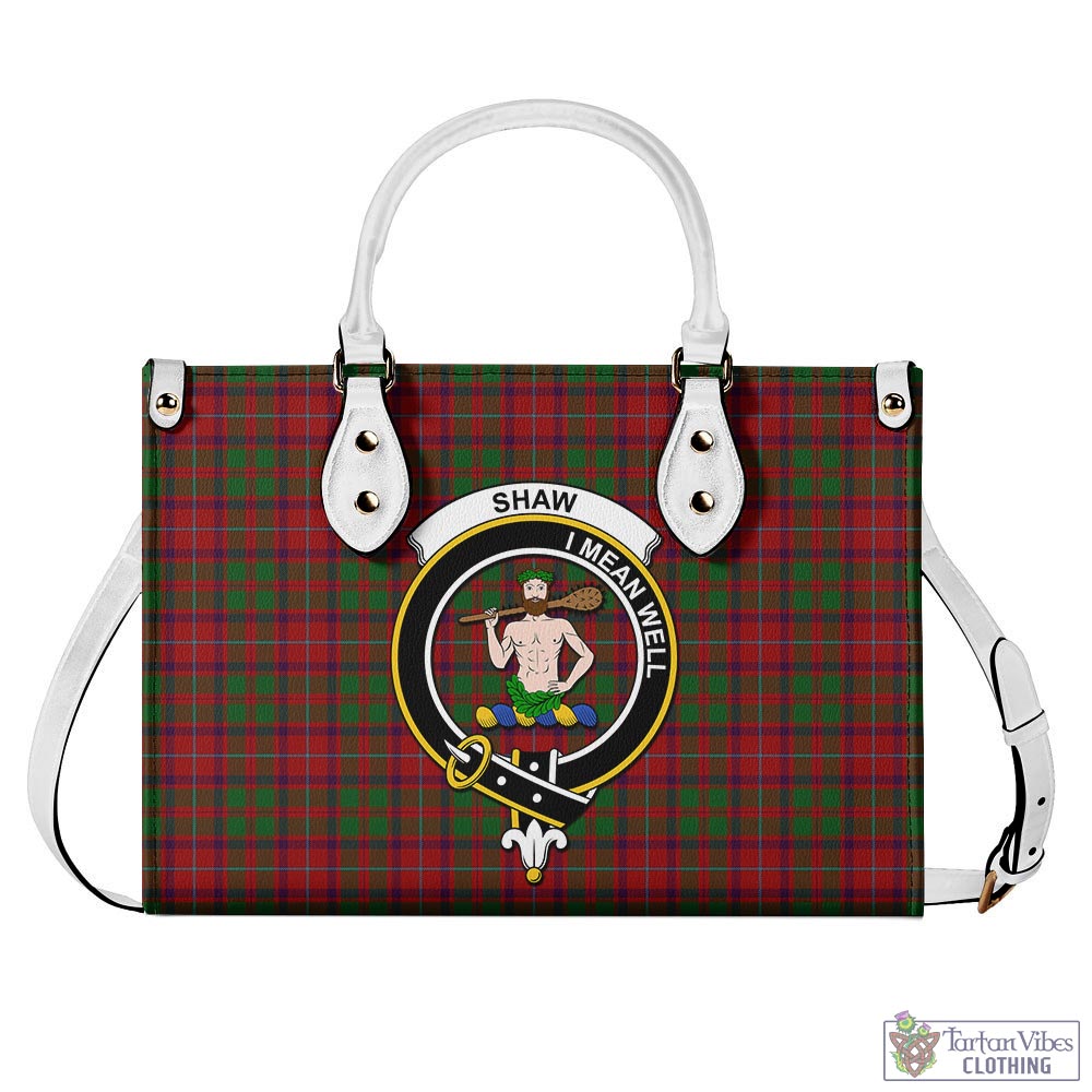 Tartan Vibes Clothing Shaw of Tordarroch Red Dress Tartan Luxury Leather Handbags with Family Crest