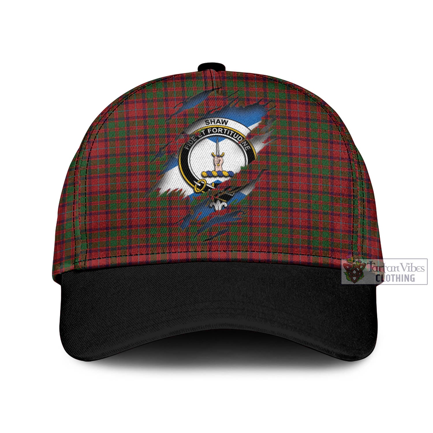 Tartan Vibes Clothing Shaw of Tordarroch Red Dress Tartan Classic Cap with Family Crest In Me Style