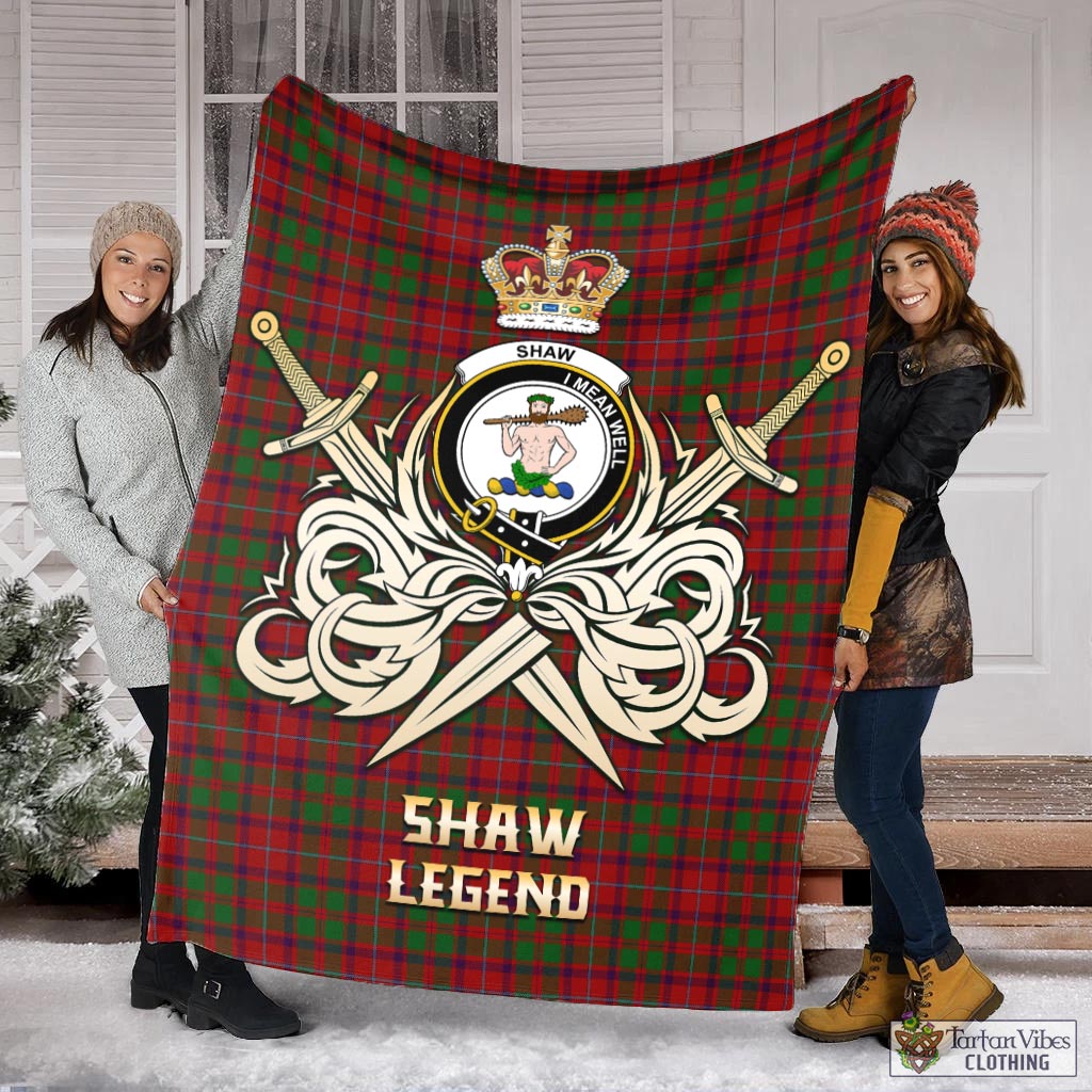 Tartan Vibes Clothing Shaw of Tordarroch Red Dress Tartan Blanket with Clan Crest and the Golden Sword of Courageous Legacy