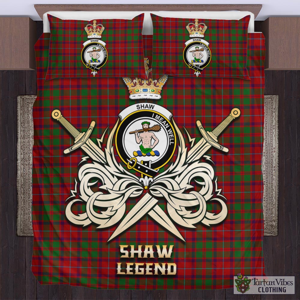 Tartan Vibes Clothing Shaw of Tordarroch Red Dress Tartan Bedding Set with Clan Crest and the Golden Sword of Courageous Legacy