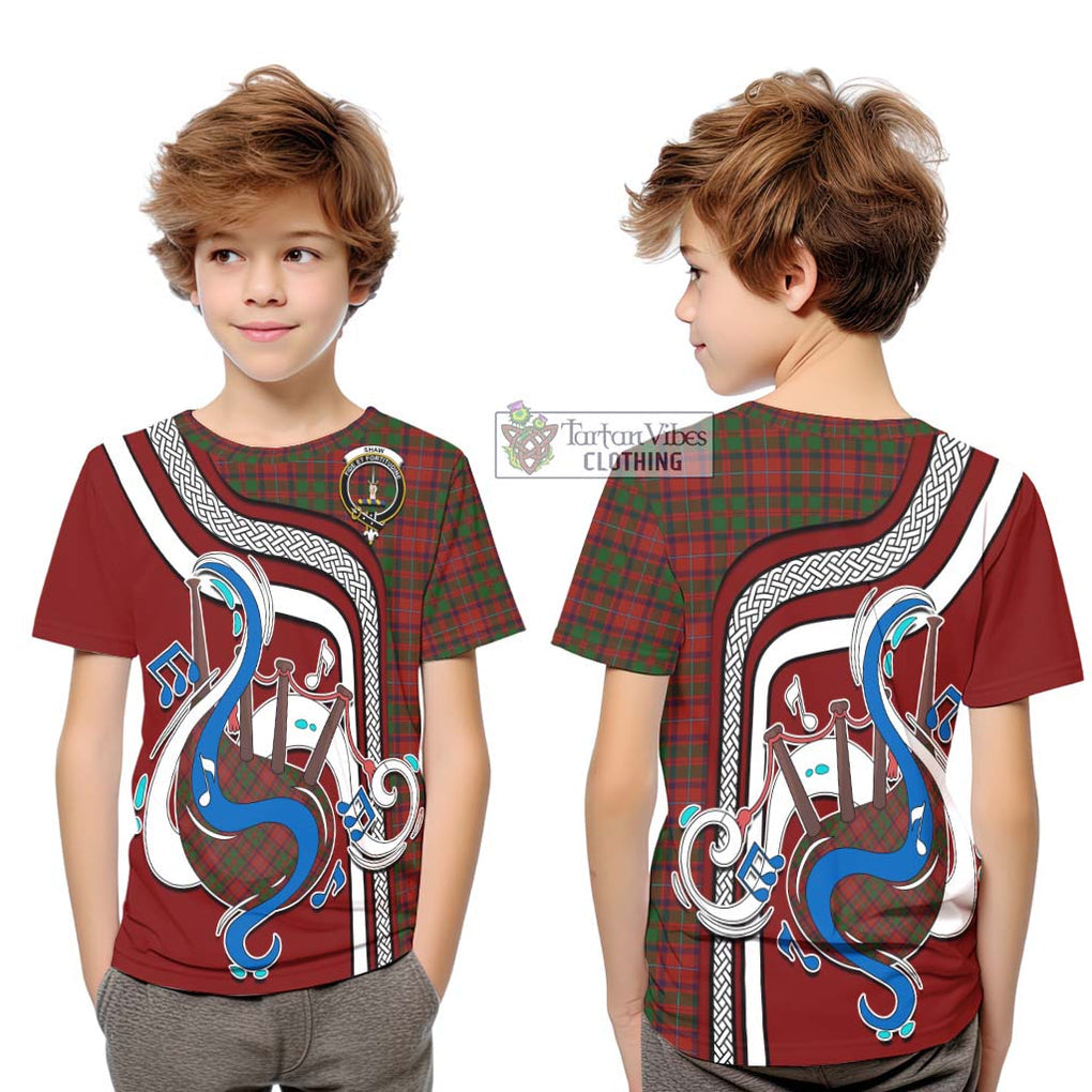 Tartan Vibes Clothing Shaw of Tordarroch Red Dress Tartan Kid T-Shirt with Epic Bagpipe Style